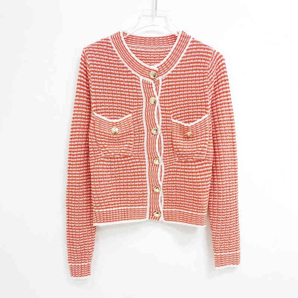 sweater knit 2021 early spring small fragrance stripe double pocket single breasted round neck slim fitting long sleeve ted cardigan women&#, White;black
sweater knit 2021 early spring small fragrance stripe double pocket single breasted round neck slim fitting long sleeve ted cardigan women&#, White;black