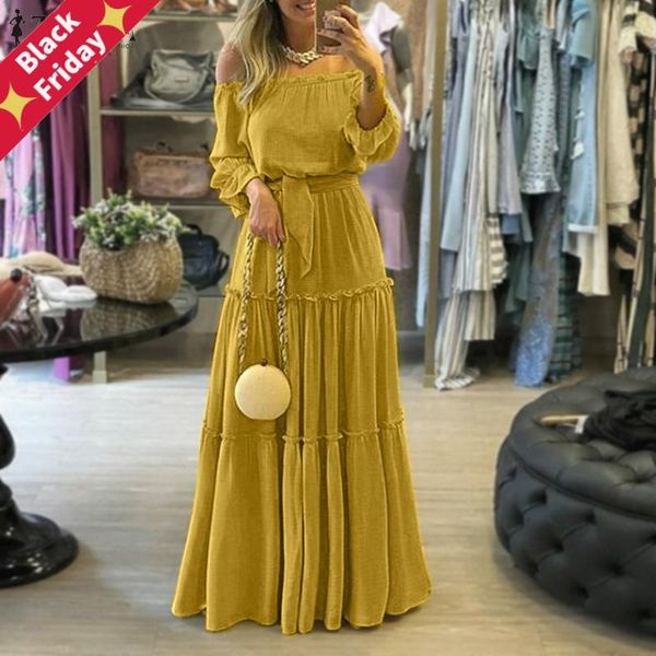 fashion off shoulder vestidos female lace up belted dresses beach holiday ruffle robe womens bohemian long maxi dress 5xl casual, Black;gray
fashion off shoulder vestidos female lace up belted dresses beach holiday ruffle robe womens bohemian long maxi dress 5xl casual, Black;gray