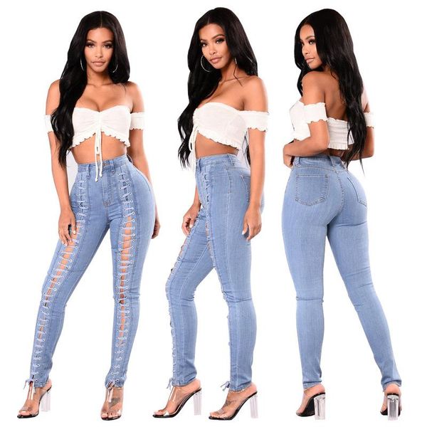 women's jeans spring bandage corns women high waist woman light blue skinny pencil pants female wash denim trousers 
women's jeans spring bandage corns women high waist woman light blue skinny pencil pants female wash denim trousers