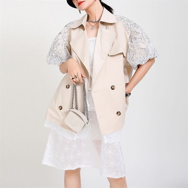summer chic mesh patchwork puff sleeve design woman jacket office lady simple loose coat fashion all-match women 210519, Black;brown
summer chic mesh patchwork puff sleeve design woman jacket office lady simple loose coat fashion all-match women 210519, Black;brown