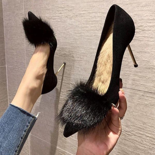 dress shoes 2021 furry high heels female ladies stiletto velvet pointed toe women, Black
dress shoes 2021 furry high heels female ladies stiletto velvet pointed toe women, Black