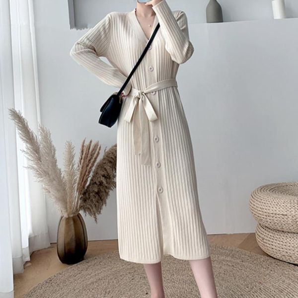 casual dresses autumn winter 2021 knitting women straight dress lace up high waist long sleeve single breasted sweater female, Black;gray
casual dresses autumn winter 2021 knitting women straight dress lace up high waist long sleeve single breasted sweater female, Black;gray