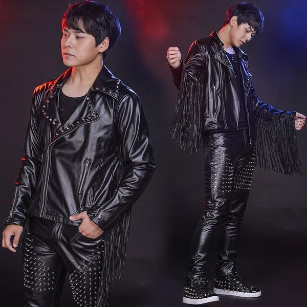 men's tracksuits bar male singer hip hop drum dancer costume black tassel pu leather jacket+pants 2-pieces set nightclub performance cl, Gray
men's tracksuits bar male singer hip hop drum dancer costume black tassel pu leather jacket+pants 2-pieces set nightclub performance cl, Gray