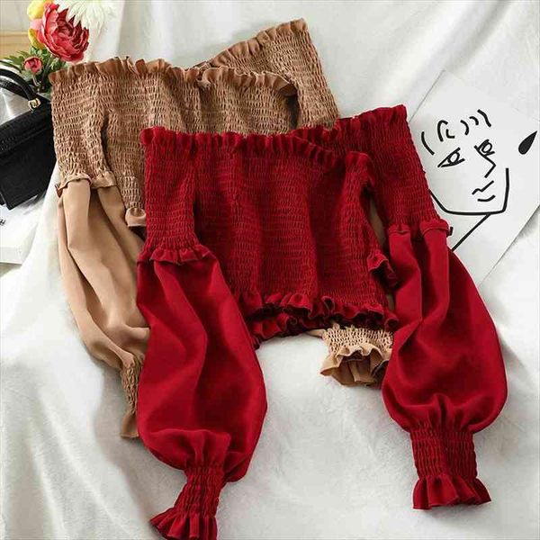 autumn women lantern sleeve slash neck cross basic ruffles shirt short elastic slim pullover off shoulder chic blouse, White
autumn women lantern sleeve slash neck cross basic ruffles shirt short elastic slim pullover off shoulder chic blouse, White