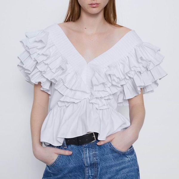 women's blouses & shirts chic women white blouse summer 2021 fashion short sleeve ruffle shirt modern lady crop top
women's blouses & shirts chic women white blouse summer 2021 fashion short sleeve ruffle shirt modern lady crop top