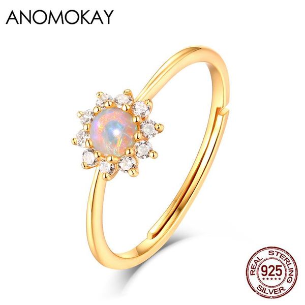 cluster rings anomokay classic sun flower white zircon gold color for women mom girl gift genuine 925 silver resizable ring party, Golden;silver 
cluster rings anomokay classic sun flower white zircon gold color for women mom girl gift genuine 925 silver resizable ring party, Golden;silver