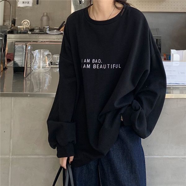 loose letter printed sweatshirt for fall/winter 2021 new fashion sweater female student top, Black
loose letter printed sweatshirt for fall/winter 2021 new fashion sweater female student top, Black