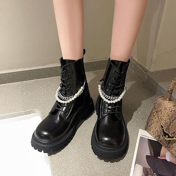boots black platform women pearl chain round toe ankle shoes thick sole short botas mujer 2021
boots black platform women pearl chain round toe ankle shoes thick sole short botas mujer 2021