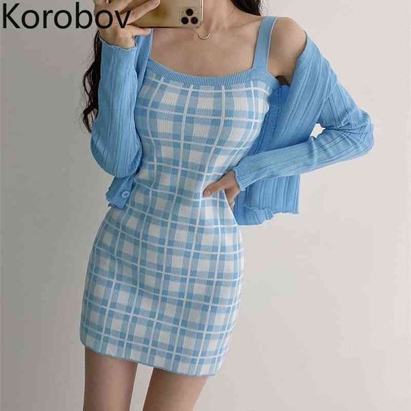 korobov summer new arrival women outfits chic plaid striped hit color patchwork knitted 2 pieces sets cardigans and dress 210430, White
korobov summer new arrival women outfits chic plaid striped hit color patchwork knitted 2 pieces sets cardigans and dress 210430, White
