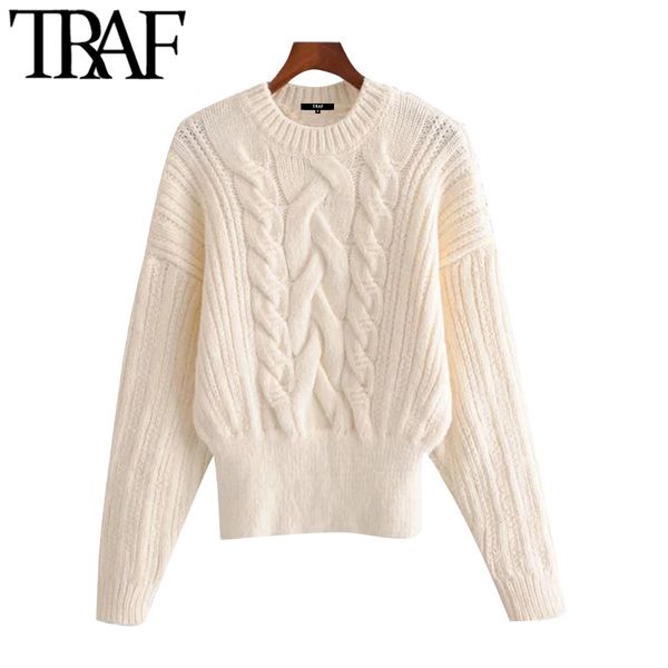 traf women fashion with ribbed trims cable-knit sweater vintage o neck long sleeve female pullovers chic 210415, White;black
traf women fashion with ribbed trims cable-knit sweater vintage o neck long sleeve female pullovers chic 210415, White;black