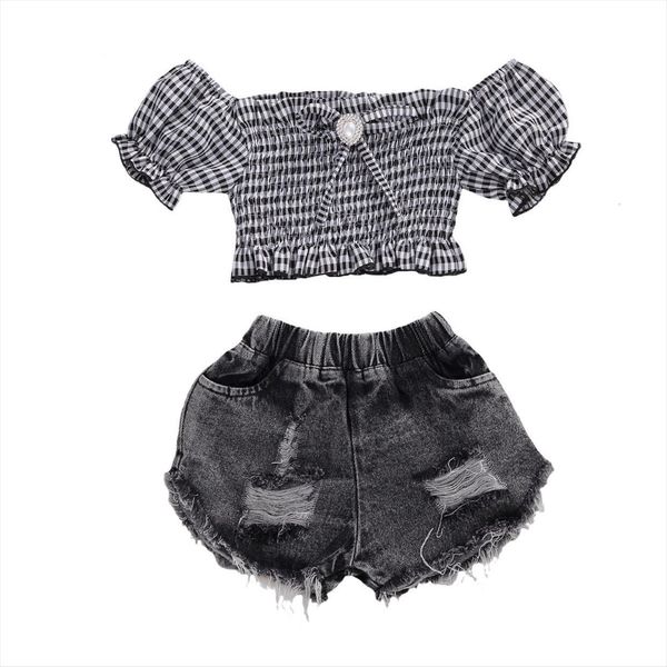 2 9t kids girls denim shorts off shoulder crops ruffle sleeve bow blouse ripped pants with pockets, White
2 9t kids girls denim shorts off shoulder crops ruffle sleeve bow blouse ripped pants with pockets, White