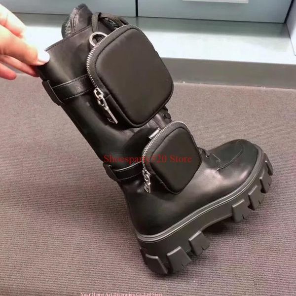 boots pocket designer knight woman round toe flat heel thick platform winter shoes mid-calf motorcycle botas mujer, Black
boots pocket designer knight woman round toe flat heel thick platform winter shoes mid-calf motorcycle botas mujer, Black