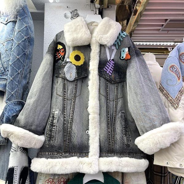 women's jackets cashmere thickened denim coat female winter student bf loose lamb wool fried street cotton clothes, Black;brown
women's jackets cashmere thickened denim coat female winter student bf loose lamb wool fried street cotton clothes, Black;brown