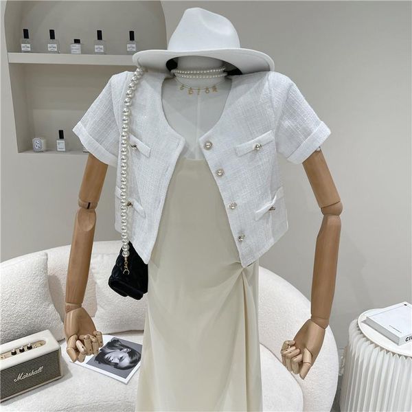 niche design women's spring summer 2021 fashion tweed slim pink coat temperament single breasted short sleeve jackets, Black;brown
niche design women's spring summer 2021 fashion tweed slim pink coat temperament single breasted short sleeve jackets, Black;brown