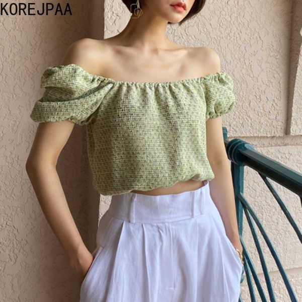 korejpaa women shirt summer korean leaky shoulders one-word collar pleated design puff sleeves short texture blouses 210526, White
korejpaa women shirt summer korean leaky shoulders one-word collar pleated design puff sleeves short texture blouses 210526, White