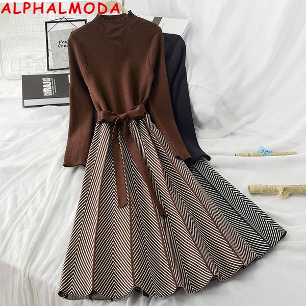 alphalmoda high collar a-line knit dress womens 2021 new thickened arrow striped women elegant sashes knitted dress, Black;gray
alphalmoda high collar a-line knit dress womens 2021 new thickened arrow striped women elegant sashes knitted dress, Black;gray