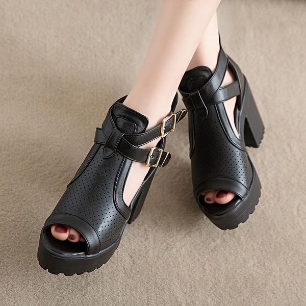sandals summer platform women shoes peep toe buckle strap female hollow out square heels leisure solid sandalias, Black
sandals summer platform women shoes peep toe buckle strap female hollow out square heels leisure solid sandalias, Black