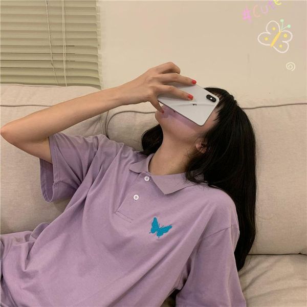 women's t-shirt t-shirts womens summer turn-down collar single breasted butterfly embroidery korean style students loose preppy pullove, White
women's t-shirt t-shirts womens summer turn-down collar single breasted butterfly embroidery korean style students loose preppy pullove, White