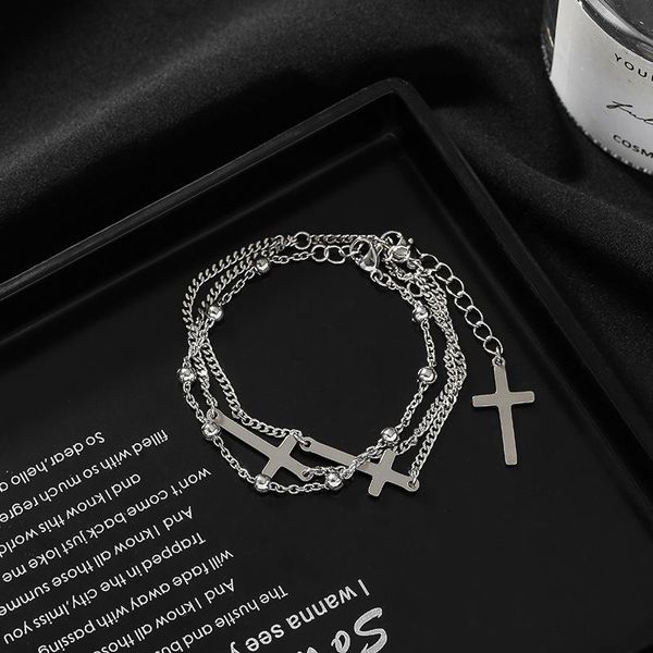 link, chain stainless steel cross shelf multi-layer bracelet hip-hop fashionable brand fashion women's, Black
link, chain stainless steel cross shelf multi-layer bracelet hip-hop fashionable brand fashion women's, Black