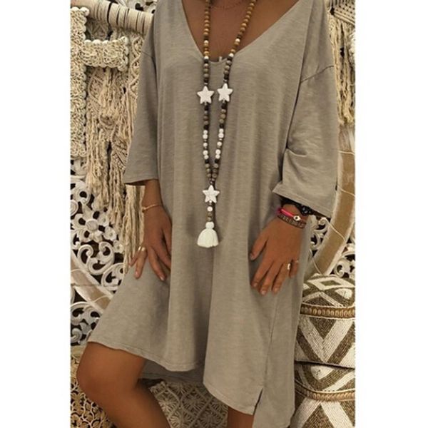women casual midi dress loose long sleeve ladies v neck plus size s vestidos dresses, Black;gray
women casual midi dress loose long sleeve ladies v neck plus size s vestidos dresses, Black;gray