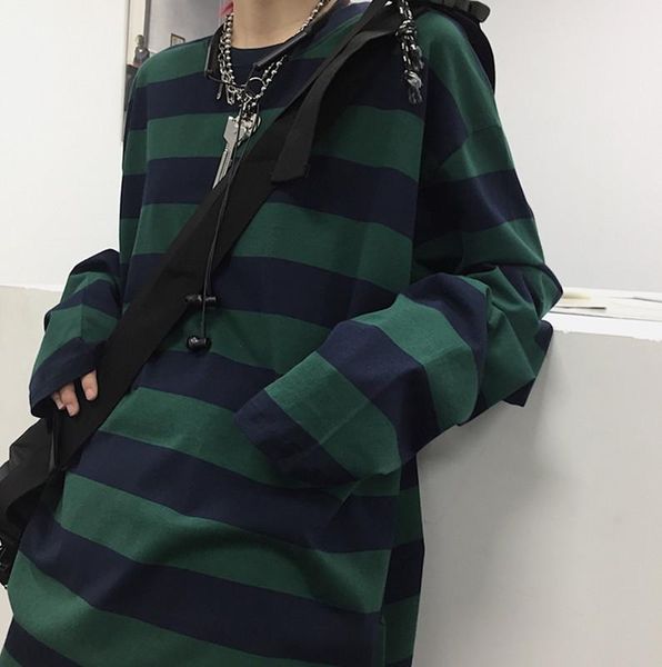 women's t-shirt harajuku oversized high street stripe long sleeves vintage style all-match fashion clothes japanese streetwear, White
women's t-shirt harajuku oversized high street stripe long sleeves vintage style all-match fashion clothes japanese streetwear, White