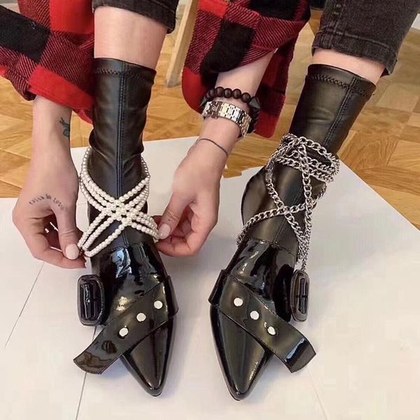 boots deat 2021 spring summer fashion casual chain pointed belt buckle patent leather slim heel elastic women sh528, Black
boots deat 2021 spring summer fashion casual chain pointed belt buckle patent leather slim heel elastic women sh528, Black