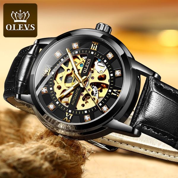 olevs man mechanical watches diamond hollow design luxury gold brand automatic clock with black leather band, Slivery;brown
olevs man mechanical watches diamond hollow design luxury gold brand automatic clock with black leather band, Slivery;brown
