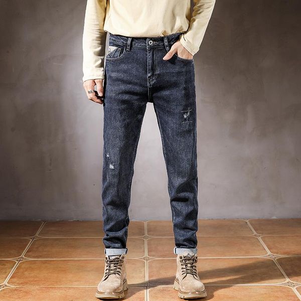 men's jeans for men dark blue straight cut elasticity ripped patchwork fashion pockets designer casual denim pants hip hop
men's jeans for men dark blue straight cut elasticity ripped patchwork fashion pockets designer casual denim pants hip hop