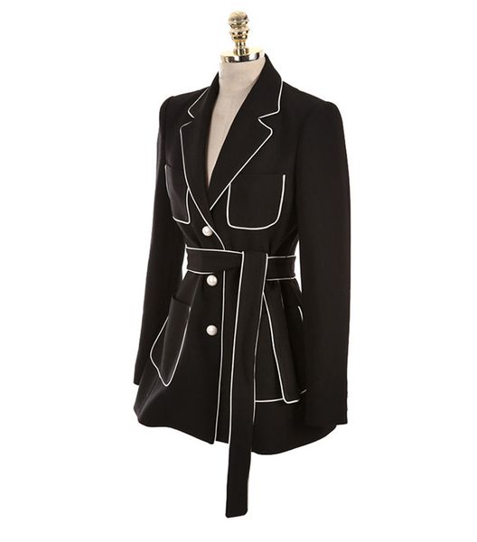 long sleeve autumn office lady blazer jacket women work wear suit elegant single breasted pearls notched sashes black feminino outwear, Black;brown
long sleeve autumn office lady blazer jacket women work wear suit elegant single breasted pearls notched sashes black feminino outwear, Black;brown