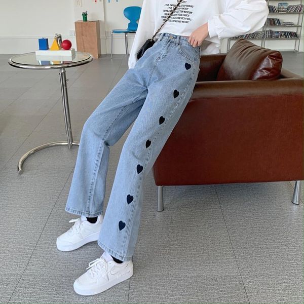 women's jeans 2021 autumn and winter fashion loose version high waist slimming love embroidery straight leg trousers wide le, Blue
women's jeans 2021 autumn and winter fashion loose version high waist slimming love embroidery straight leg trousers wide le, Blue