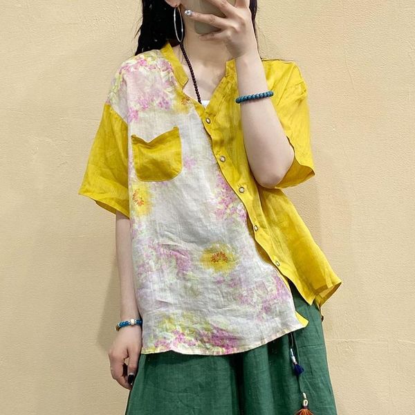 women's blouses & shirts johnature women ramie v-neck short sleeve vintage button print floral blouse 2021 summer chinese style loose, White
women's blouses & shirts johnature women ramie v-neck short sleeve vintage button print floral blouse 2021 summer chinese style loose, White