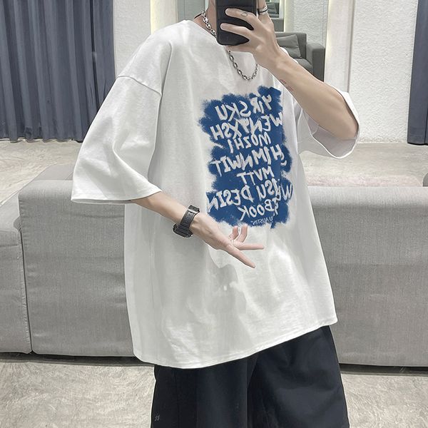 2021 summer new style mens casual round neck cotton printed t-shirt short-sleeved top, White;black
2021 summer new style mens casual round neck cotton printed t-shirt short-sleeved top, White;black