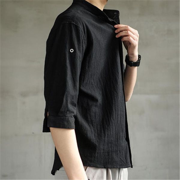 men's casual shirts summer cotton linen for men stand blouse loose medium sleeve tee shirt clothing, White;black
men's casual shirts summer cotton linen for men stand blouse loose medium sleeve tee shirt clothing, White;black