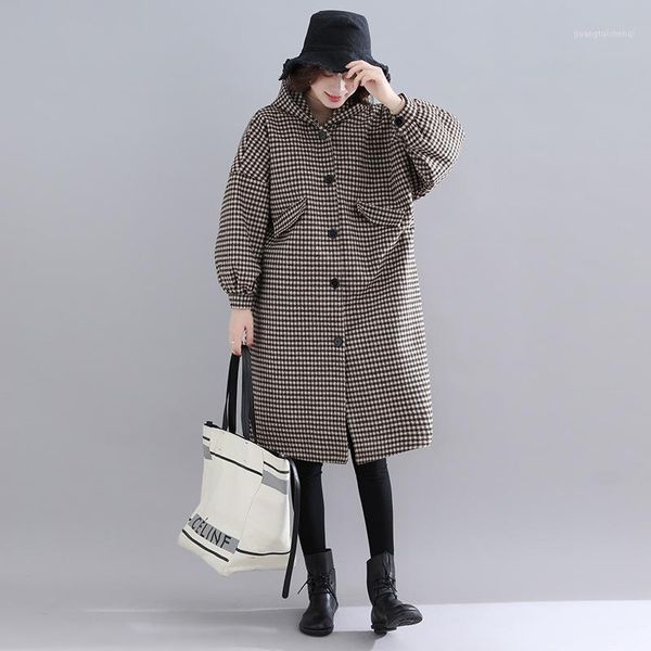 women's down & parkas johnature women hooded plaid button vintage warm coats 2021 autumn winter loose female clothes casual, Black
women's down & parkas johnature women hooded plaid button vintage warm coats 2021 autumn winter loose female clothes casual, Black