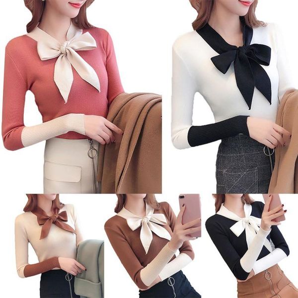 women's sweaters sweet style bow decoration solid sweater fashion novel stitching design knit pullover, White;black
women's sweaters sweet style bow decoration solid sweater fashion novel stitching design knit pullover, White;black