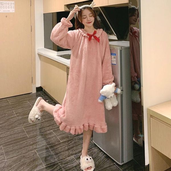 long sleeve pajamas women autumn and winter korean coral velvet lovely sweet thickened casual nightdress home clothes women's sleepwear, Black;red
long sleeve pajamas women autumn and winter korean coral velvet lovely sweet thickened casual nightdress home clothes women's sleepwear, Black;red