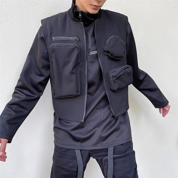 men's vests men dark black functional 3d pocket vest waistcoat male korean japanese harajuku streetwear fashion casual sleeveless coat, Black;white
men's vests men dark black functional 3d pocket vest waistcoat male korean japanese harajuku streetwear fashion casual sleeveless coat, Black;white