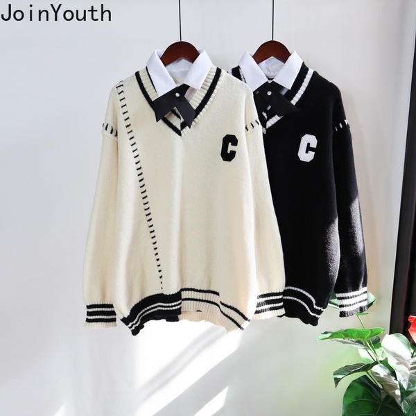 joinyouth fake two piece sweater women preppy styles pull femme korean knitted pullovers loose casual fashion jumper 98956, White;black
joinyouth fake two piece sweater women preppy styles pull femme korean knitted pullovers loose casual fashion jumper 98956, White;black