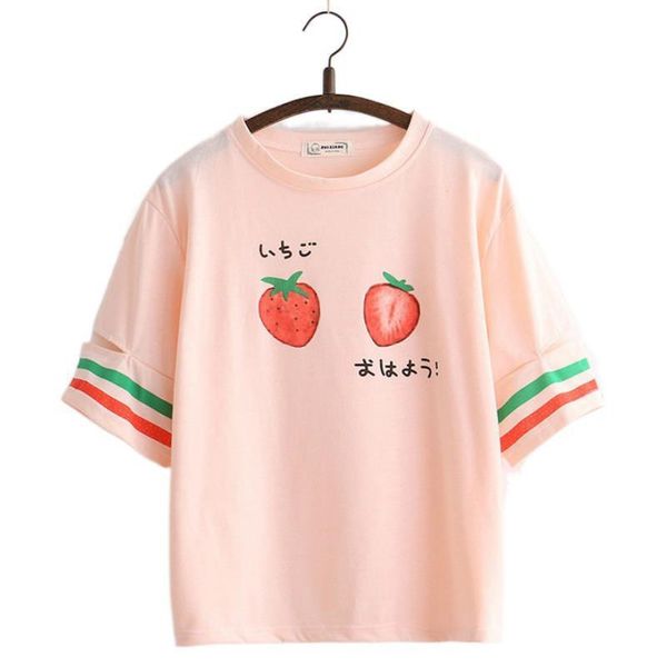 strawberry girls harajuku womens t shirts short sleeve o neck cotton striped cartoon print 100% tee, White
strawberry girls harajuku womens t shirts short sleeve o neck cotton striped cartoon print 100% tee, White