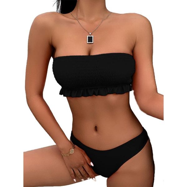 women's swimwear summer bikini women swimsuit ruffle patchwork flouncing off-shoulder sleeveless push up low waist briefs no shoulder s, White;black
women's swimwear summer bikini women swimsuit ruffle patchwork flouncing off-shoulder sleeveless push up low waist briefs no shoulder s, White;black