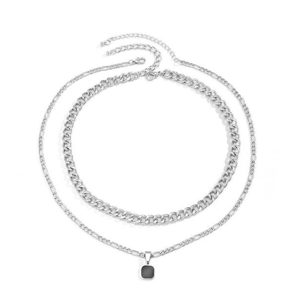 pendant necklaces potcet korean fashion trend women stainless steel double layer necklace hip hop 2021 jewelry, Silver
pendant necklaces potcet korean fashion trend women stainless steel double layer necklace hip hop 2021 jewelry, Silver