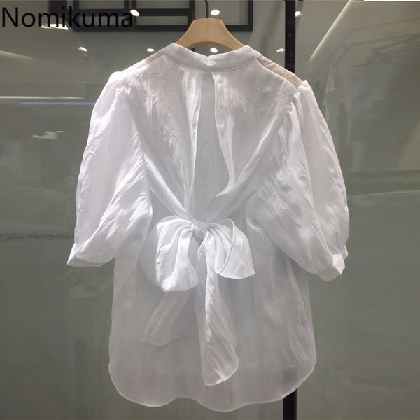 nomikuma backless bow knot lace up shirt women solid color o neck short sleeve summer single breasted shirts blusas mujer 210514, White
nomikuma backless bow knot lace up shirt women solid color o neck short sleeve summer single breasted shirts blusas mujer 210514, White