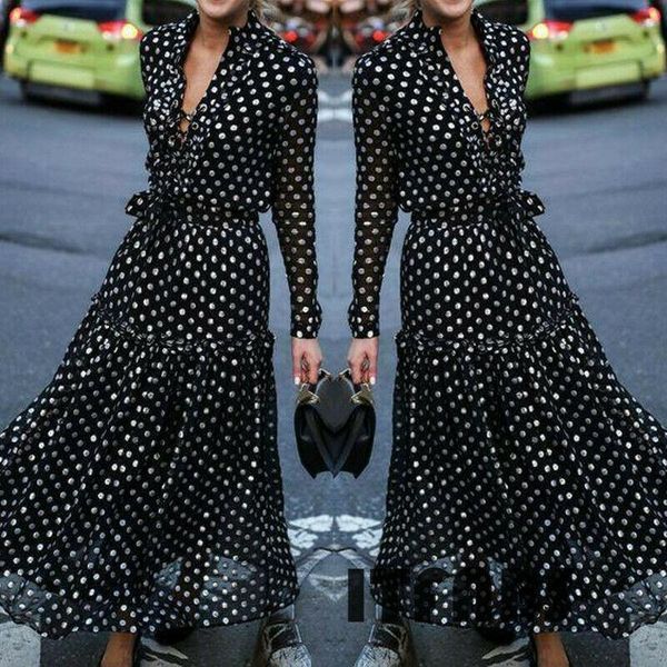 women boho long maxi dress polka dot v-neck party evening beach sundress bikini cover up beachwear women's swimwear, White;black
women boho long maxi dress polka dot v-neck party evening beach sundress bikini cover up beachwear women's swimwear, White;black