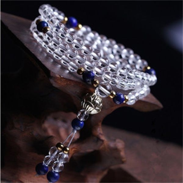natural white crystal 108 buddha bead bracelet with lapis lazuli for men and women, Black
natural white crystal 108 buddha bead bracelet with lapis lazuli for men and women, Black