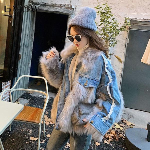 women's fur & faux gvuw trend wool collar stitched denim coat winter 2021 korean loose thickened vintage mn jacket kb4137, Black
women's fur & faux gvuw trend wool collar stitched denim coat winter 2021 korean loose thickened vintage mn jacket kb4137, Black