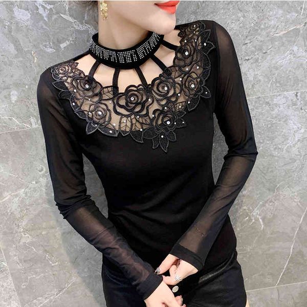 women's t-shirt fashion hollow out diamonds tshirt autumn winter women transparent slim back camiseta mujer streetwear t9, White
women's t-shirt fashion hollow out diamonds tshirt autumn winter women transparent slim back camiseta mujer streetwear t9, White