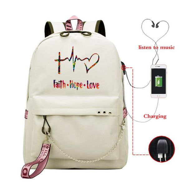 backpack trendy faith hope love canvas travel bags girls school bag large capacity vintage women daypack with usb interface port
backpack trendy faith hope love canvas travel bags girls school bag large capacity vintage women daypack with usb interface port