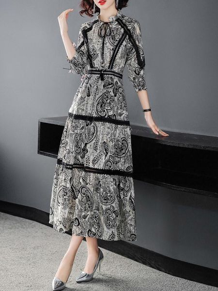 casual dresses silk print 2021 spring summer class long dress women vintage elegant ruffles female ll3000, Black;gray
casual dresses silk print 2021 spring summer class long dress women vintage elegant ruffles female ll3000, Black;gray