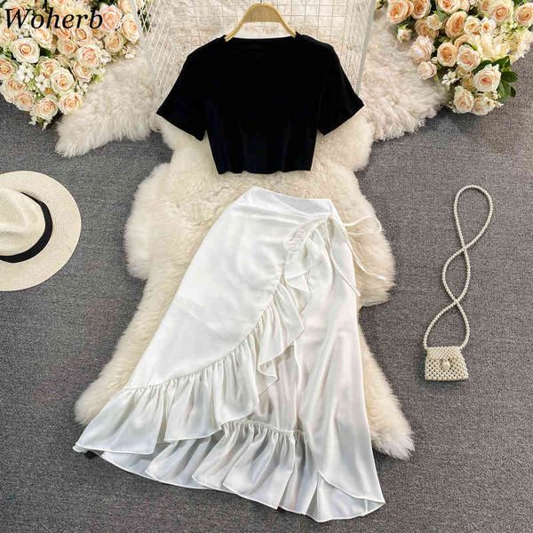 two piece set women o neck short t shirts high-waist irregular ruffle fishtail bodycon skirts temperament suits female 210422, White
two piece set women o neck short t shirts high-waist irregular ruffle fishtail bodycon skirts temperament suits female 210422, White
