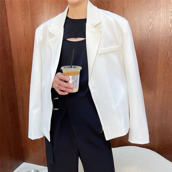 autumn short zipper suit jackets men's simple casual black white notched collar long sleeve korean style coats 9y9348, White;black
autumn short zipper suit jackets men's simple casual black white notched collar long sleeve korean style coats 9y9348, White;black